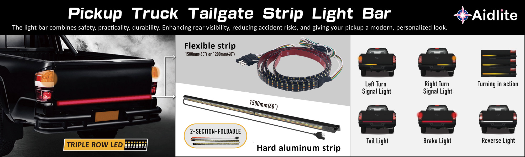 Triple Row LED Pickup Truck Tailgate Light Bar