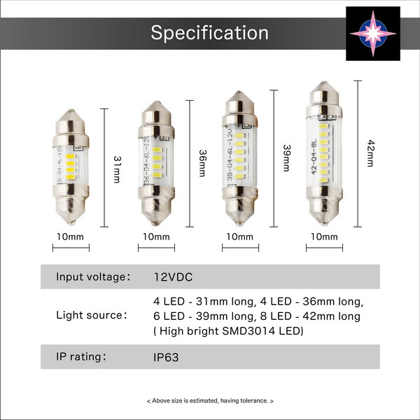 24V Vehicle C5W 42mm Festoon LED Bulb w/ Stock Cover - 8 SMD LED