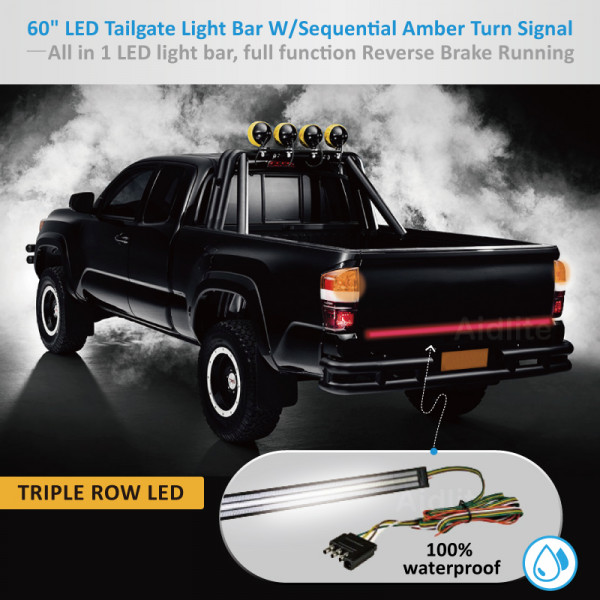 Pickup Truck 60 Tailgate Light Bar Triple Row LED Brake Turn Reverse