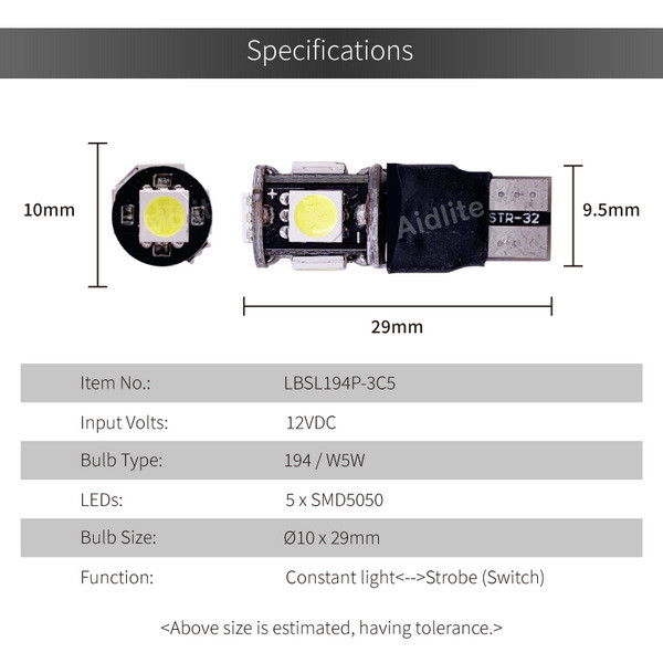 194 LED Bulb - 5 LED - Miniature Wedge Base